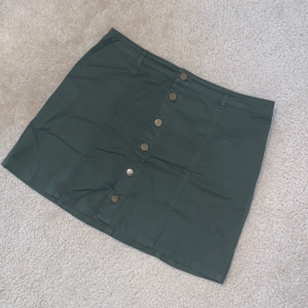 Army Green Button Front Skirt